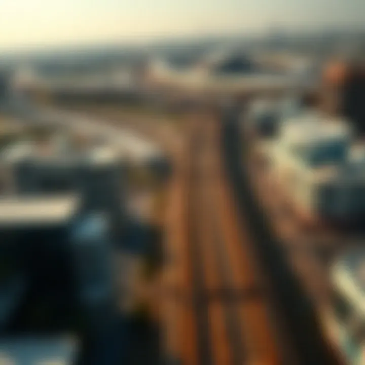 An aerial view of Dubai's Metro tracks winding through the city
