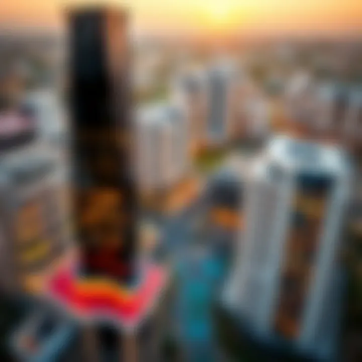 Aerial view of Emaar's Act One and Act Two developments showcasing modern architecture and vibrant surroundings.
