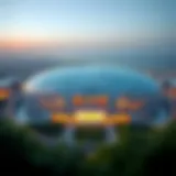 Aerial view of Etihad Arena showcasing its modern architecture