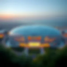 Aerial view of Etihad Arena showcasing its modern architecture