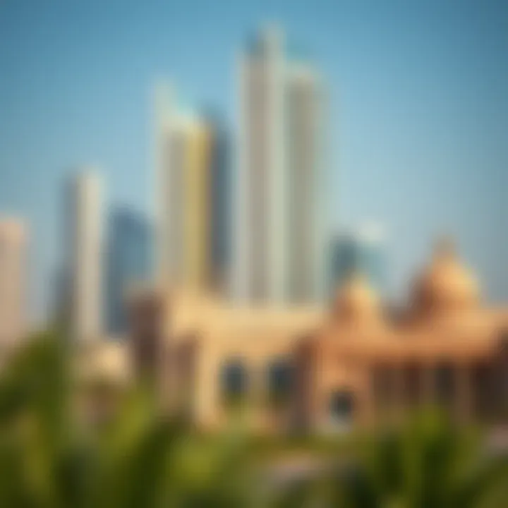 Modern skyline of Fariq Al Ain juxtaposed with historical architecture