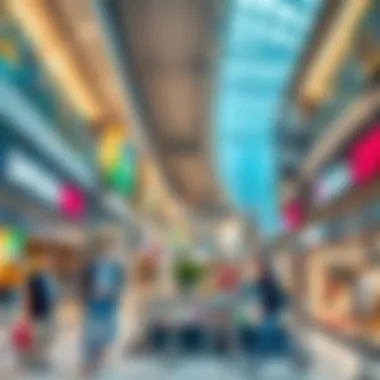 Interior shot of bustling retail spaces filled with diverse shops