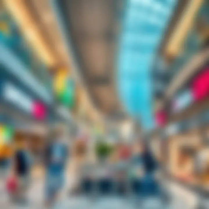 Interior shot of bustling retail spaces filled with diverse shops