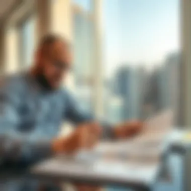 A person analyzing property investment documents.