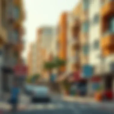 Vibrant Dubai Neighborhood Vibrant neighborhood in Dubai with rental signs