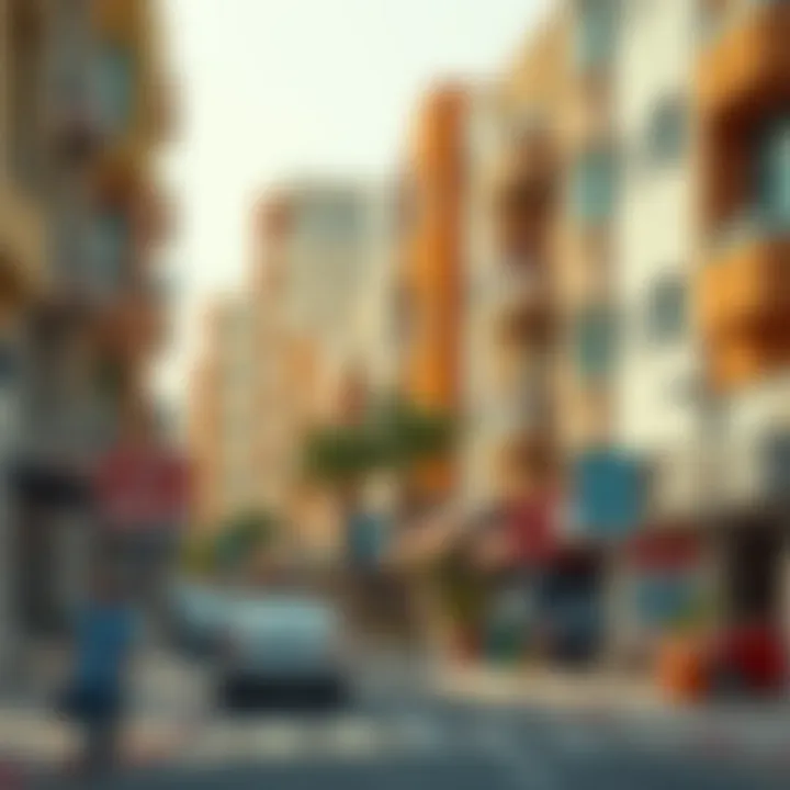 Vibrant Dubai Neighborhood Vibrant neighborhood in Dubai with rental signs