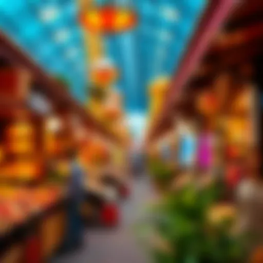 Vibrant market stalls showcasing handicrafts from around the world