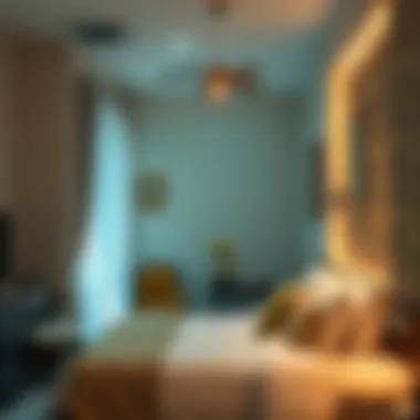 A cozy hotel room with unique decor and amenities in Qusais