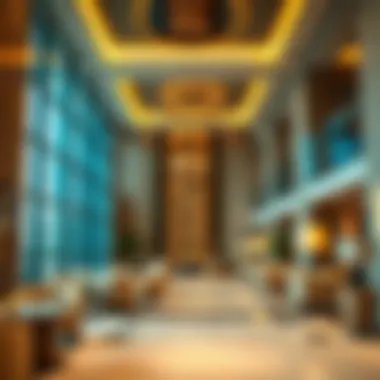 Interior of a stylish hotel lobby in Qusais, highlighting elegant design
