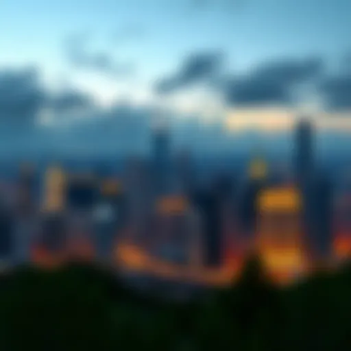 A panoramic view of an iconic city skyline featuring distinctive architecture