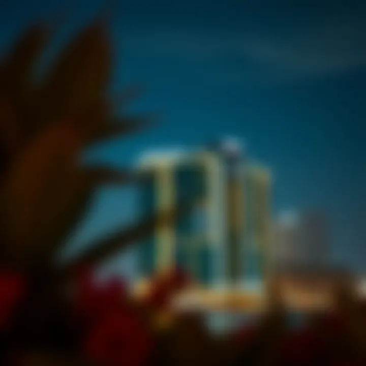 Night view of Marina Park Building illuminated
