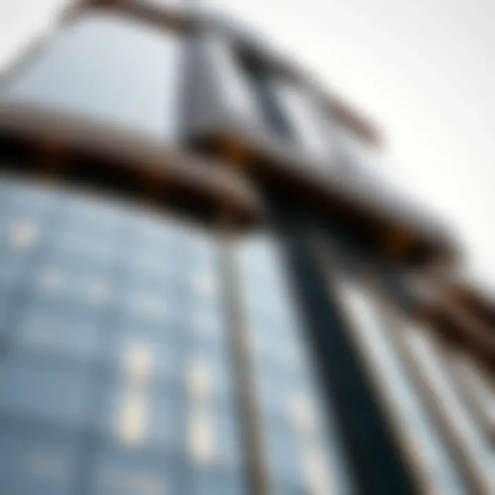 Close-up of Mizin Tower's facade highlighting its innovative design elements