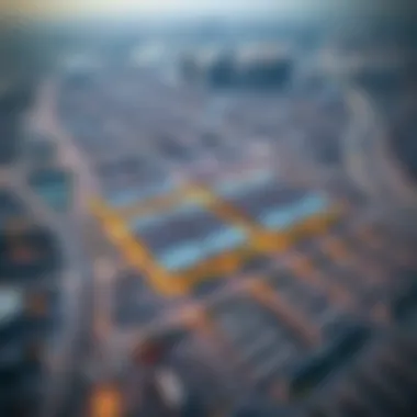 Aerial View of Mussafah's Strategic Location An aerial shot highlighting the strategic location of Mussafah warehouses in Dubai