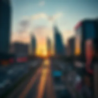 Modern skyline view of Bur Dubai at sunset