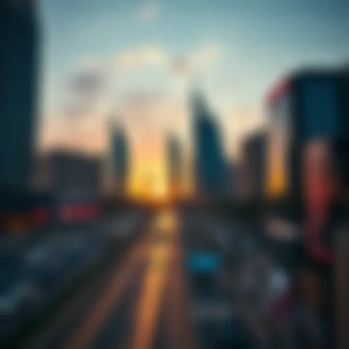 Modern skyline view of Bur Dubai at sunset