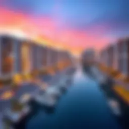 A stunning view of Dubai Wharf showcasing residential buildings