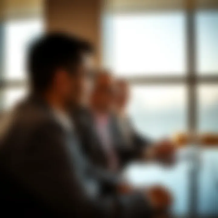 Investors discussing real estate opportunities with a sea view backdrop