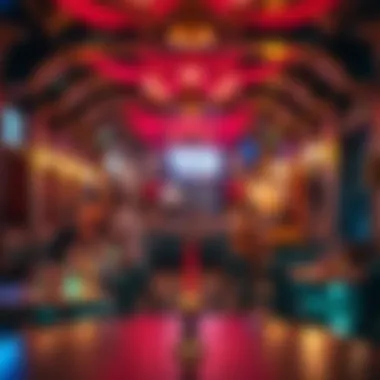 A bustling shisha cafe during evening hours with vibrant decorations