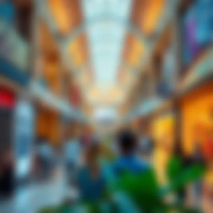 A vibrant shopping area within Tasheel Al Quoz Mall filled with customers