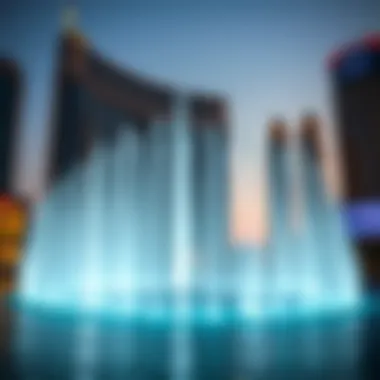The Enchantment of Dubai Fountain The Dubai Fountain performing in front of the skyline