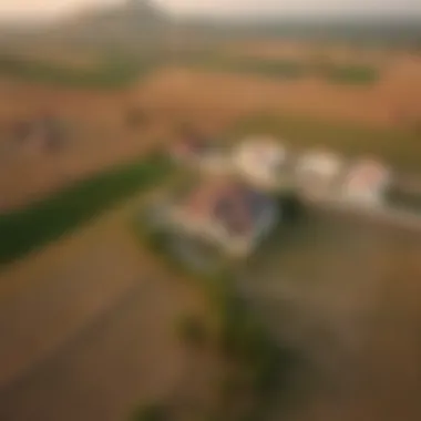 Aerial view of sprawling farmland surrounding a farmhouse