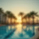 Luxurious resort pool with palm trees in the UAE