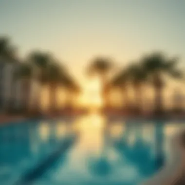 Luxurious resort pool with palm trees in the UAE