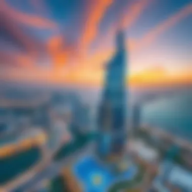 Prime Location Aerial View of the Blue Tower Aerial perspective showcasing the Blue Tower's prime location in Dubai