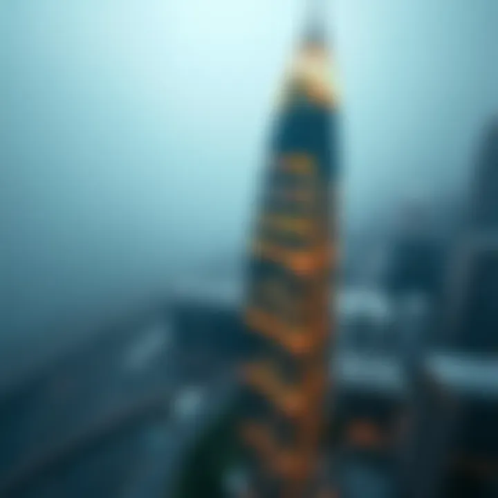 Aerial Perspective of Cascade Tower Aerial view of Cascade Tower highlighting its unique structural design