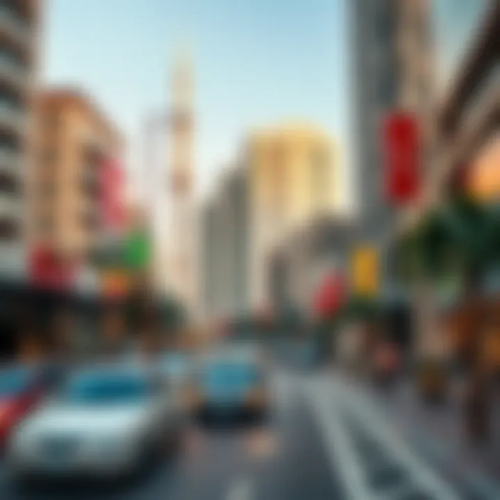 Vibrant street scene showcasing the blend of residential and commercial areas