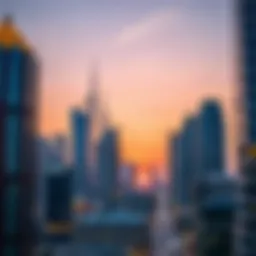 Stunning skyscrapers of Dubai at sunset