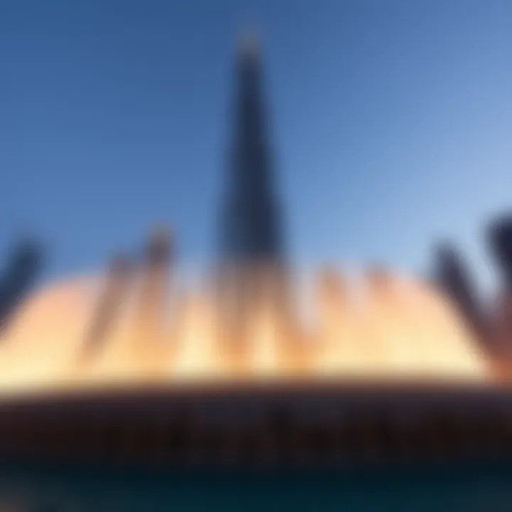 Architectural marvel of Burj Khalifa with fountain in foreground
