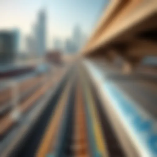 Aerial view of the Dubai Metro tracks winding through the skyline