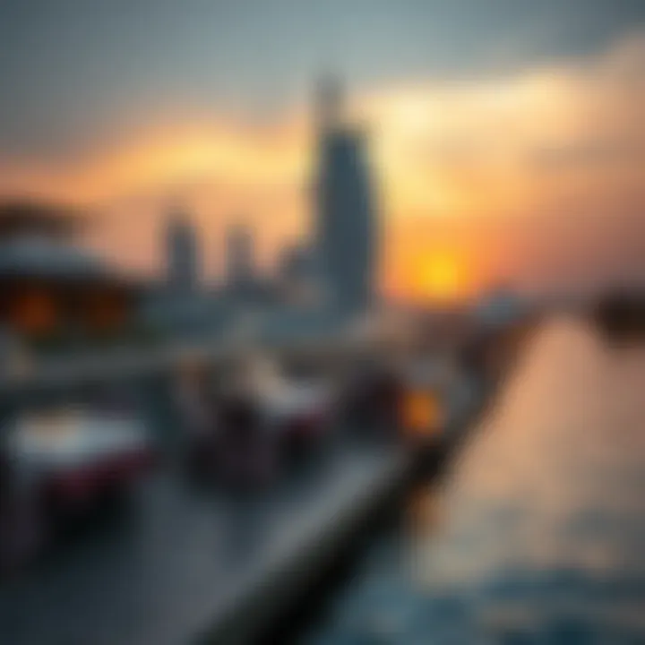 Waterfront Dining Experience in Jumeirah Luxurious waterfront dining experience in Jumeirah at sunset