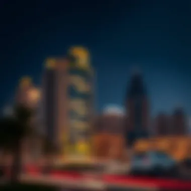 Night View of Sama Building in Dubai Sama Building illuminated at night against the Dubai skyline