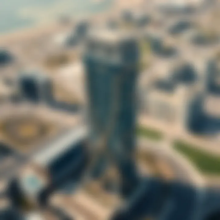 Aerial view of the Zubaidi Building highlighting its strategic location in Dubai