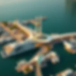 Aerial view of Torch Tower Marina highlighting its architectural design