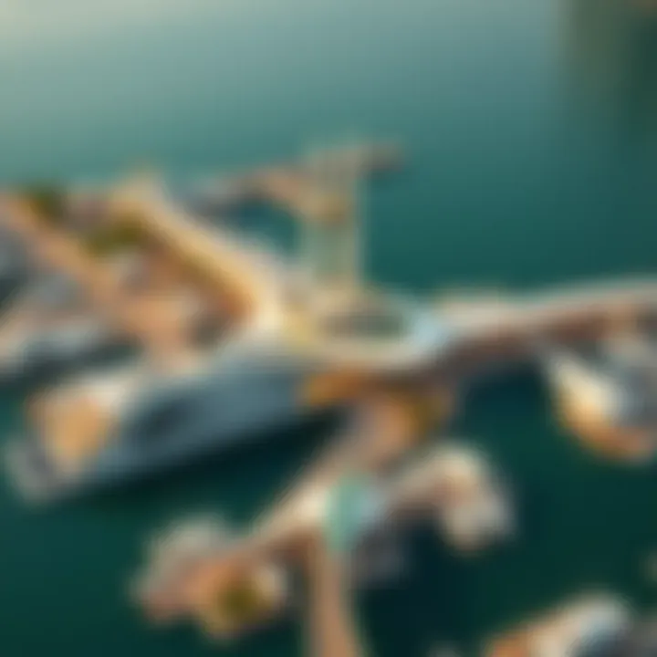 Aerial view of Torch Tower Marina highlighting its architectural design