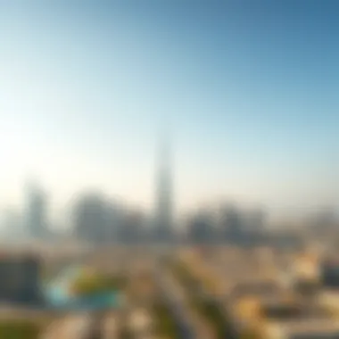 Aerial View of Dubai's Skyline and Utopia Developments Aerial view of a vibrant Dubai skyline with Utopia developments highlighted