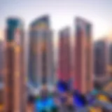 A stunning view of luxury high-rise buildings in Dubai reflecting the Utopia vision