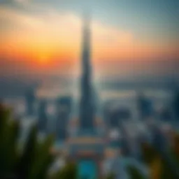 Stunning view of the Burj Khalifa at sunset
