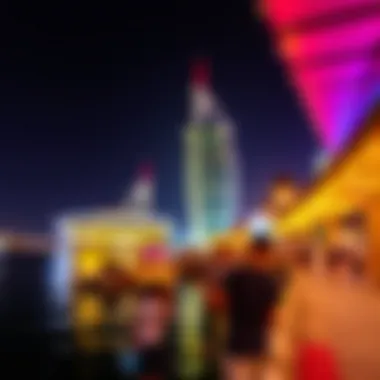 Yas Bay's Nightlife and Atmosphere Vibrant night scene of Yas Bay with illuminated waterfront