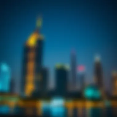 Fahad Tower 2 at Night Evening skyline featuring Fahad Tower 2 illuminated