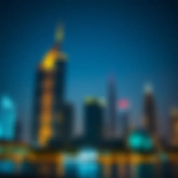 Fahad Tower 2 at Night Evening skyline featuring Fahad Tower 2 illuminated