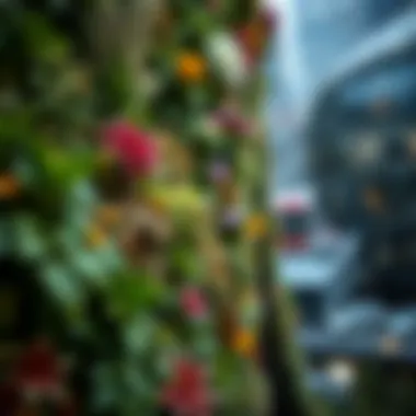 Diverse Plant Species in Vertical Gardens Close-up of vertical gardens showcasing diverse plant species