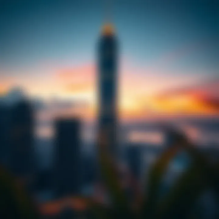 Stunning view of Iris Tower at sunset