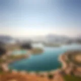 Aerial view showcasing the serene beauty of Lake Al Majaz