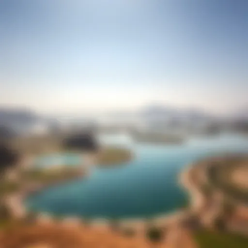 Aerial view showcasing the serene beauty of Lake Al Majaz