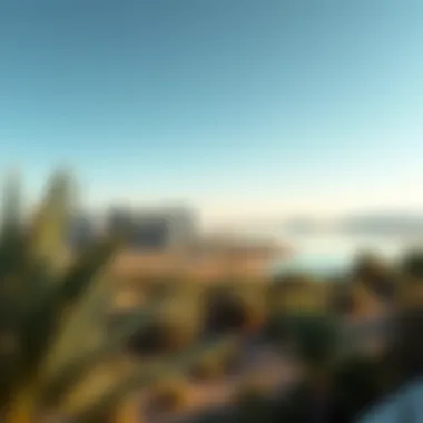 Modern skyline juxtaposed against the natural landscape of Lake Al Majaz
