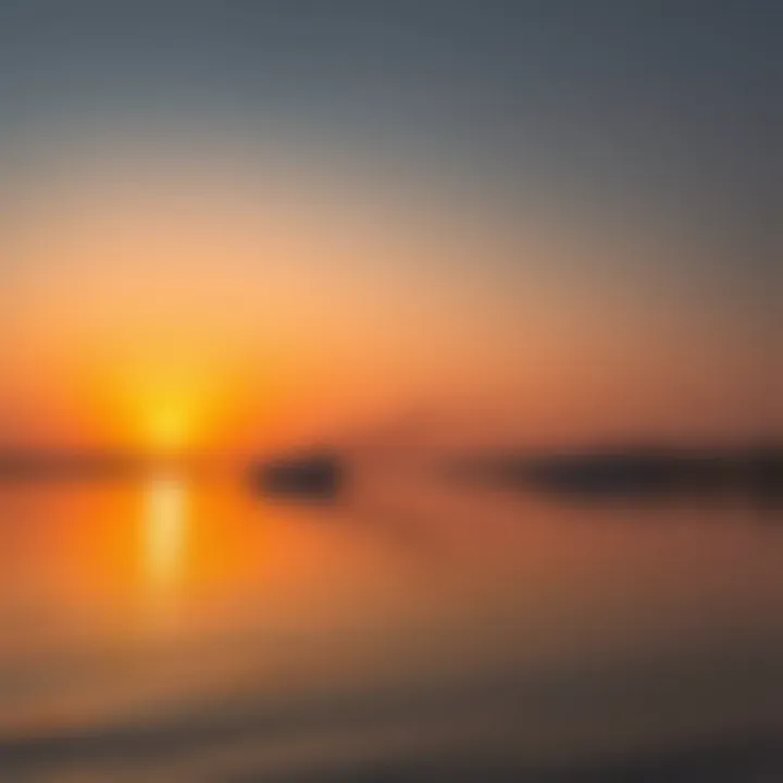 Sunset reflections on the tranquil waters of Lake Al Majaz